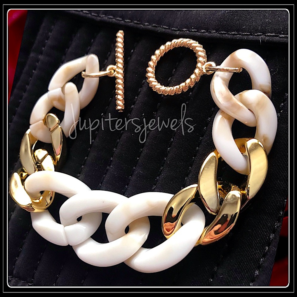 NEW GOLD & CREAM STATEMENT CHAIN LINK BRACELET